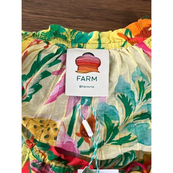 New FARM RIO size S small delicate fruit garden yellow sleeveless blouse top NWT - Picture 6 of 8